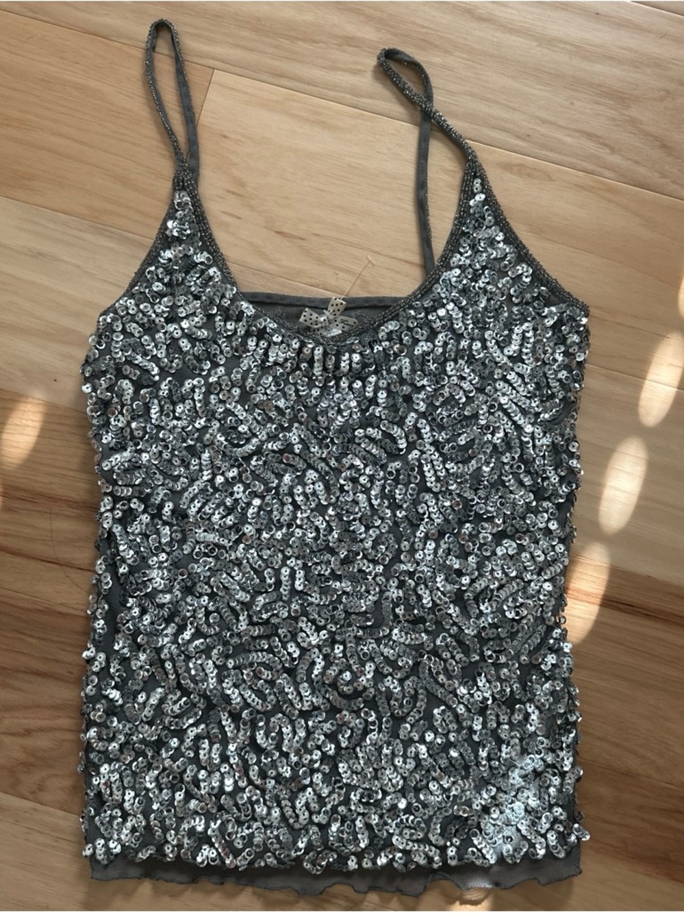 Y2K Forever 21 Sequined Grey Spaghetti Strap Tank Top
